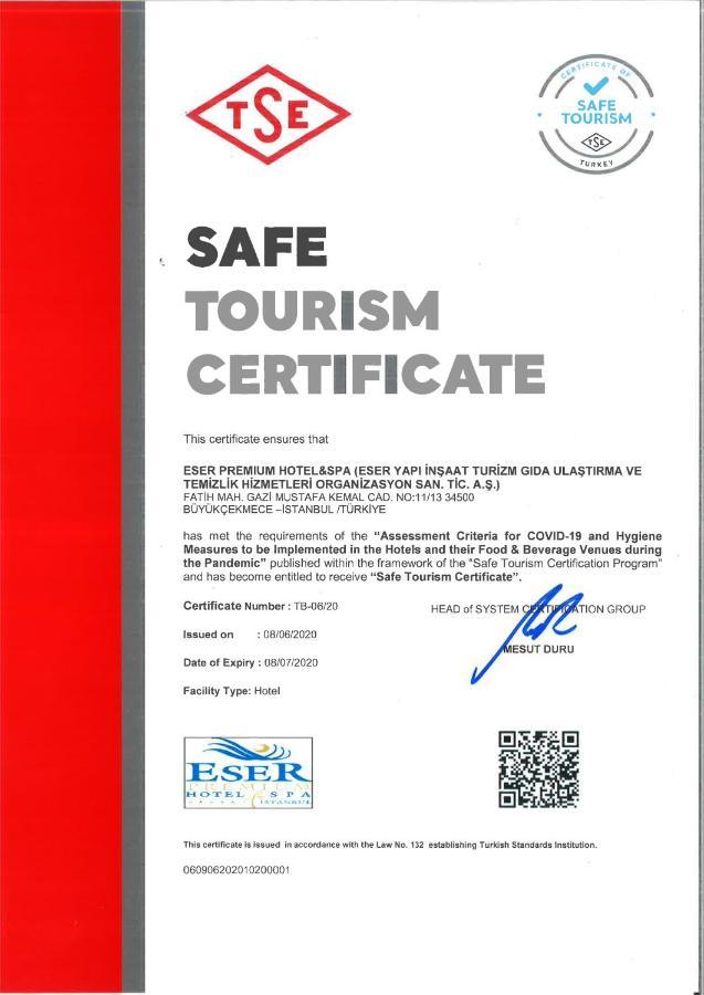 Eser Premium Hotel & Spa Buyukcekmece Bagian luar foto Safe Tourism Certificate